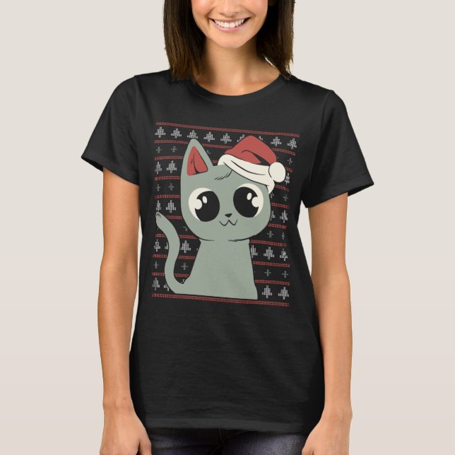 Camiseta Gato De Natal Engraçado E Engraçado Do Xmas (Frente)