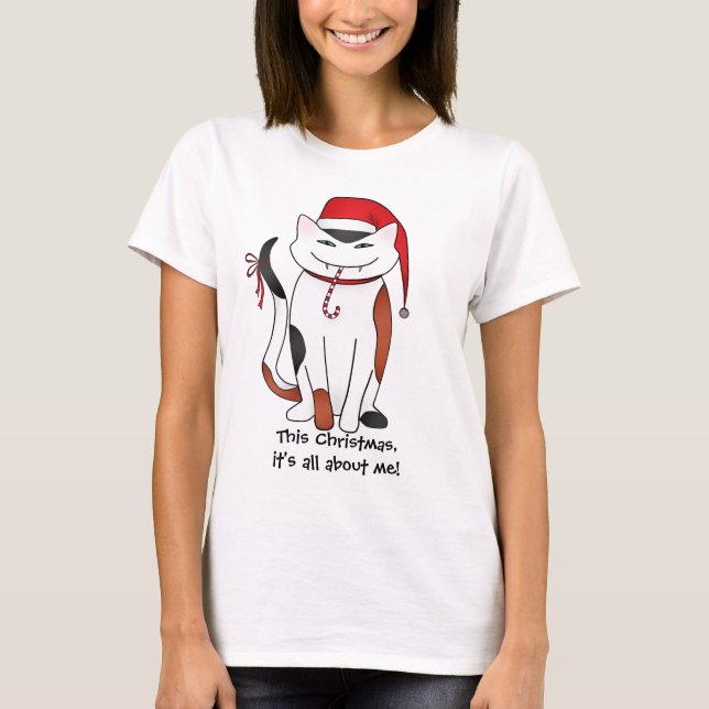 Camiseta Gato de Natal engraçado egoísta (Frente)