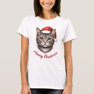 Camiseta Gato de Natal Fofo Personalizado com Chapéu de Pap