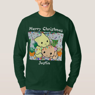 Camiseta gato de natal fofo, personalize o texto personaliz