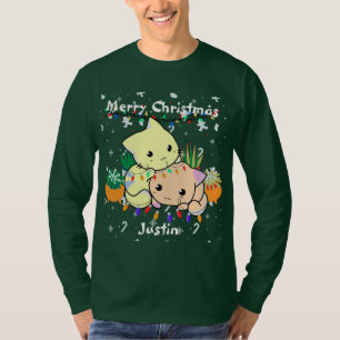 Camiseta gato de natal fofo, personalize o texto personaliz