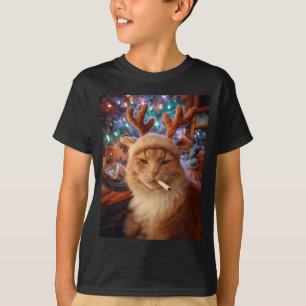 Camiseta Gato de Natal Fumando Cigarro Meme Gen Z Conforto