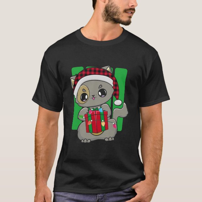 Camiseta Gato de Natal Gatinho Chibi Neko Cute Kawaii Anime (Frente)
