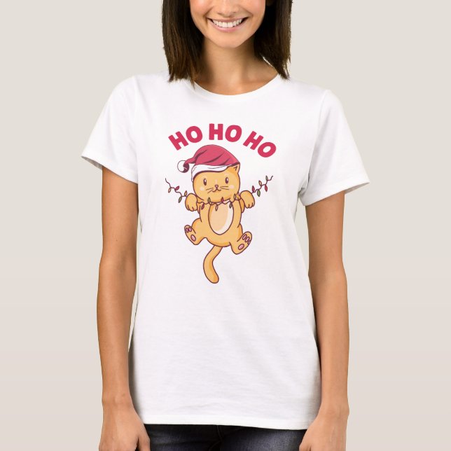Camiseta Gato de Natal Ho Ho Ho (Frente)