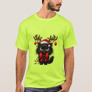 Camiseta Gato de Natal Mal-Humorado com Chapéu de Papai Noe