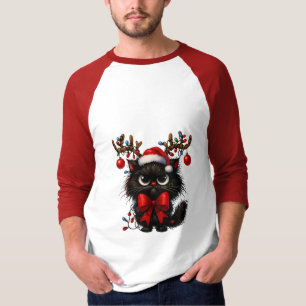 Camiseta Gato de Natal Mal-Humorado com Chapéu de Papai Noe