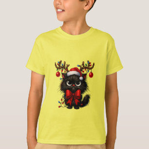 Camiseta Gato de Natal Mal-Humorado com Chapéu de Papai Noe