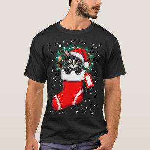 Camiseta Gato de Natal Meia Chapéu do Papai Noel Pinhas Nev