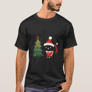 Camiseta Gato de Natal Papai Noel Árvore Vetor