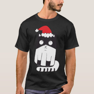 Camiseta Gato de Natal para crianças com chapéu vermelho e