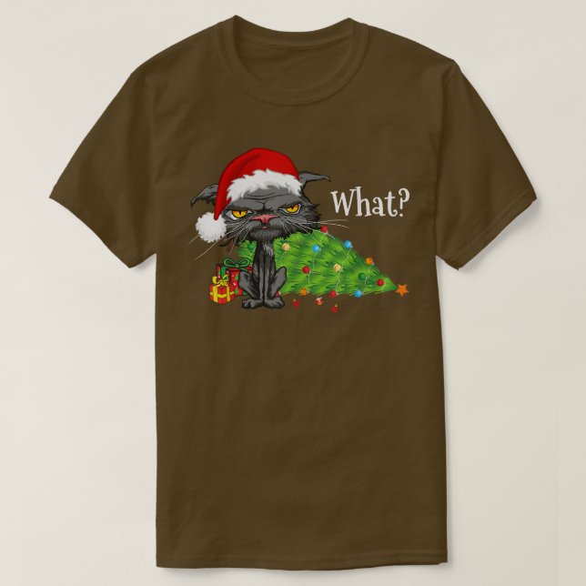 Camiseta Gato de Natal Que Chorou o Gato de Papai Noel no N (Frente do Design)