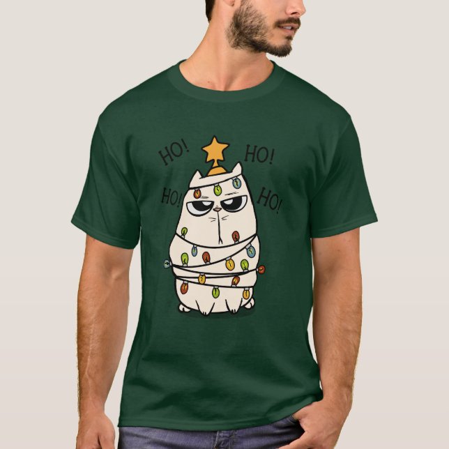 Camiseta Gato de Natal rabugento (Frente)