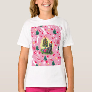 Camiseta Gato de Natal Rosa