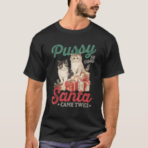 Camiseta Gato de Natal Safado Gráfico Piada Engraçada Brinc