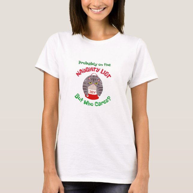 Camiseta Gato de Natal Sarcástico rabugento, provavelmente  (Frente)