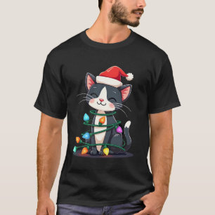 Camiseta Gato de Natal Smoking gato preto natal luzes gatin