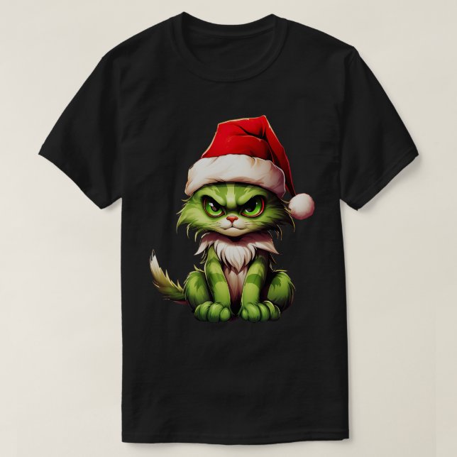 Camiseta Gato de Natal Verde 1 (Frente do Design)
