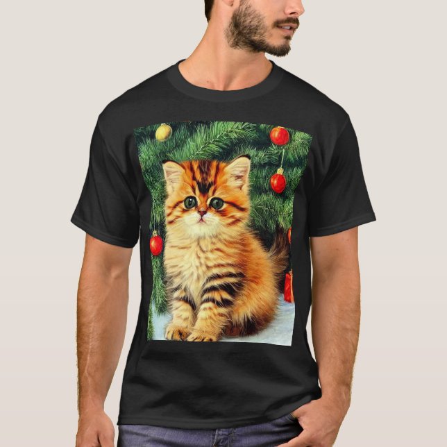 Camiseta Gato de Natal Vintage (Frente)