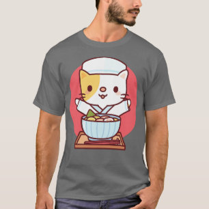 Camiseta Gato De Neko Cute Servindo Noodles De Ramen Japonê