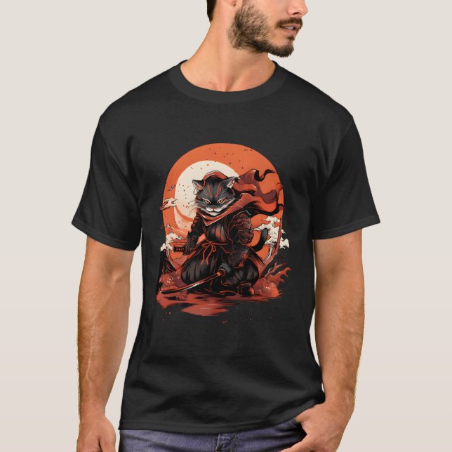 Camiseta Gato de Ninja Ninja, Estilo de Gato Japonês (Frente)