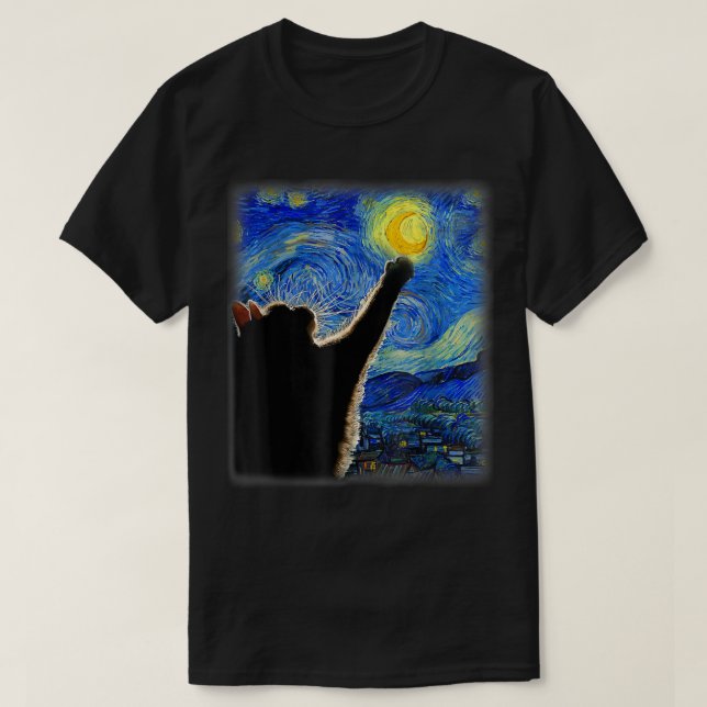 Camiseta Gato de Noite Estrelada, Gato Mãe, Pai De Gato, Ga (Frente do Design)