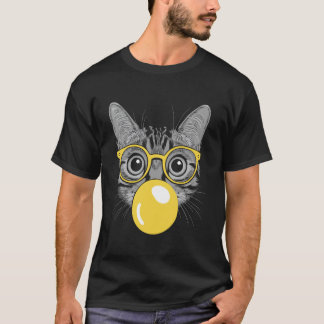 Camiseta Gato De Óculos Fazendo Bolhas De Bubblegum Brincal