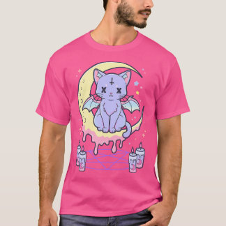 Camiseta Gato de Oculto Cinto-Gótico Kawaii Pastel