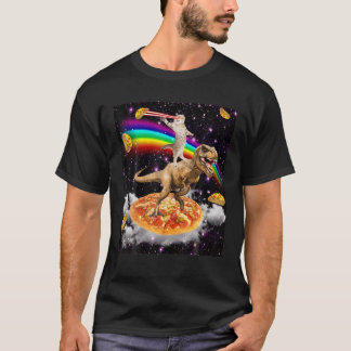 Camiseta Gato De Olho Laser Em Dinossauros Na Pizza Com Tac