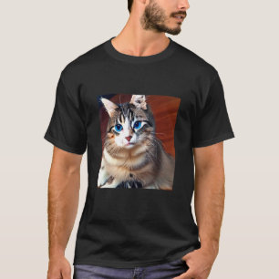 Camiseta Gato de Olhos Azuis Adorável e Fofo