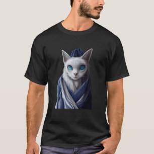 Camiseta Gato de Olhos Azuis Cara Triste Com Pelo Branco e