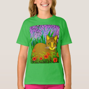 Camiseta Gato de Olhos Verdes no Teto do Jardim Flor