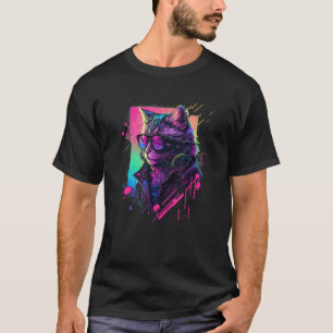 Camiseta Gato de Ondas Sintéticas Gato de Vaporwave Cat 90s