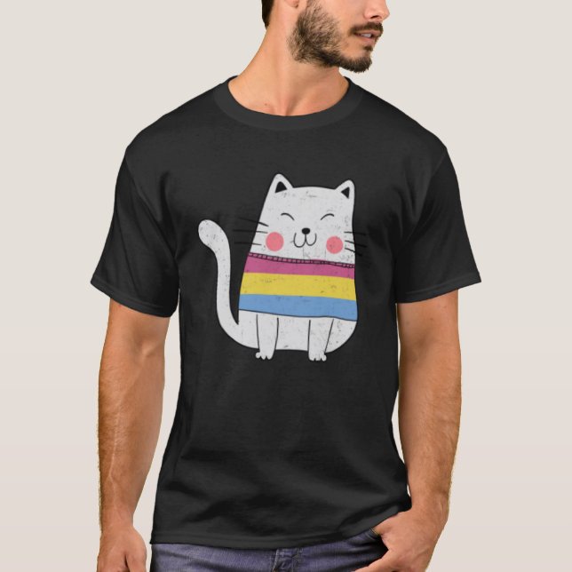 Camiseta Gato de Orgulho de Gatos LGBTQ de Sinalizador Pans (Frente)