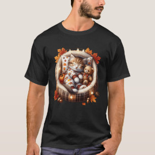 Camiseta Gato de Outono Estético na Cama de Gatinho Gráfico