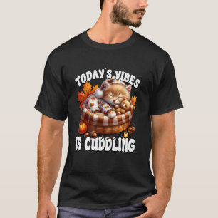 Camiseta Gato de Outono na Cama de Gatinho com Frases de Ou