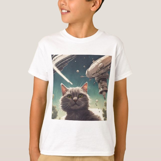Camiseta Gato de OVNI Engraçado (Frente)