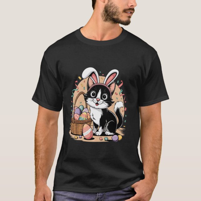 Camiseta Gato de Páscoa com Orelhas de Coelho Gatinho Fofo  (Frente)