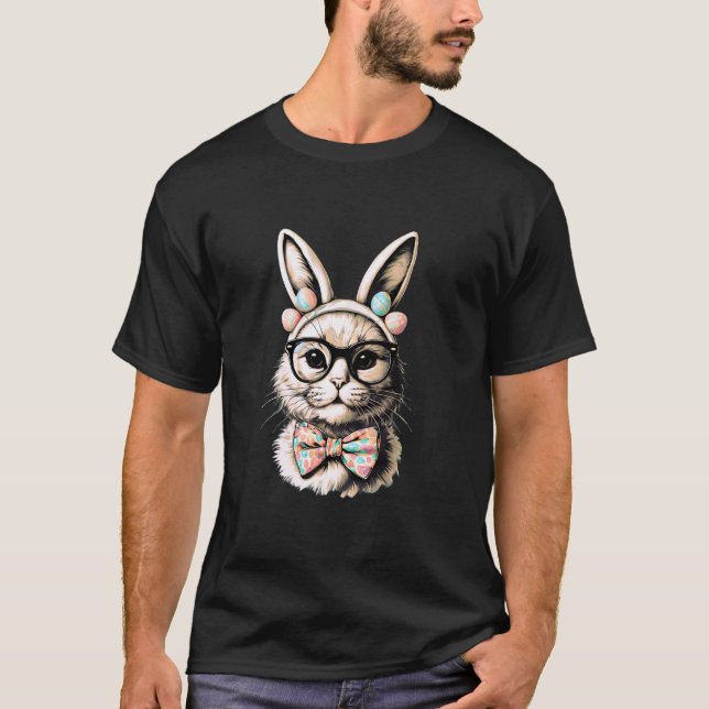 Camiseta Gato de Páscoa Fofo Com Orelhas de Coelho e Óculos (Frente)
