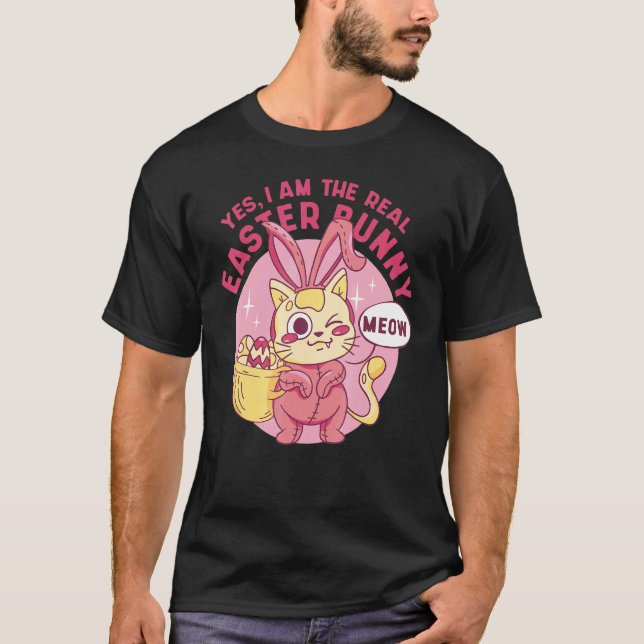 Camiseta Gato de Páscoa Sim Eu Sou o Verdadeiro Coelho de P (Frente)