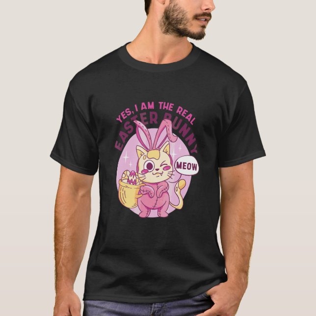 Camiseta Gato De páscoa Vestido Como Páscoa De Coelhinho 20 (Frente)