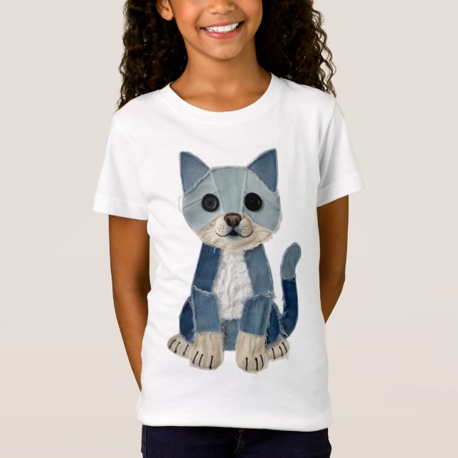 Camiseta Gato de Patchwork de Denim (Frente)