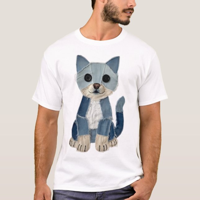 Camiseta Gato de Patchwork de Denim (Frente)