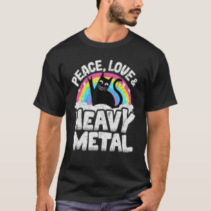 Camiseta Gato de Paz Amor & Heavy Metal Banda Punk Kids Met