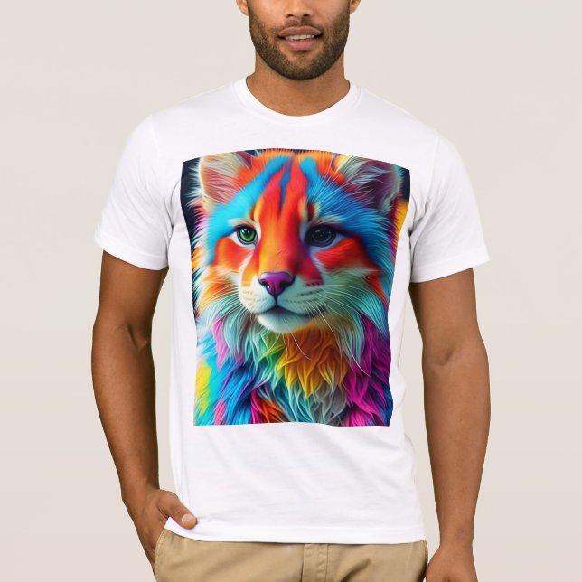 Camiseta Gato De Pele Colorido Arco-Íris (Frente)