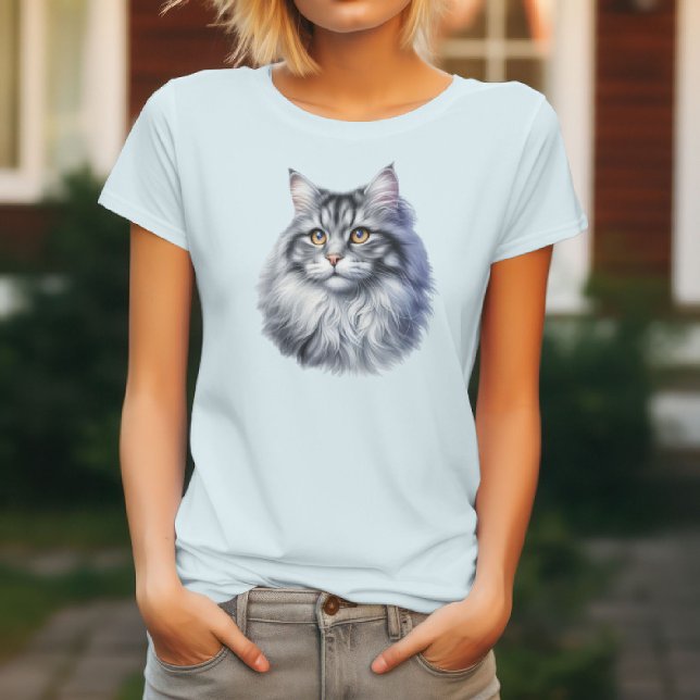 Camiseta Gato de pelo comprido em aquarela (Criador carregado)
