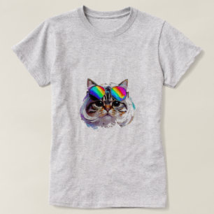 Camiseta Gato de Peruca + Óculos de Sol (Pintura #3)