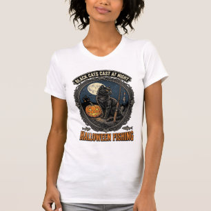 Camiseta Gato de Pesca de Halloween Design de Abóbora Vinta