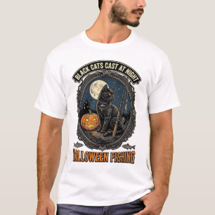 Camiseta Gato de Pesca de Halloween Design de Abóbora Vinta
