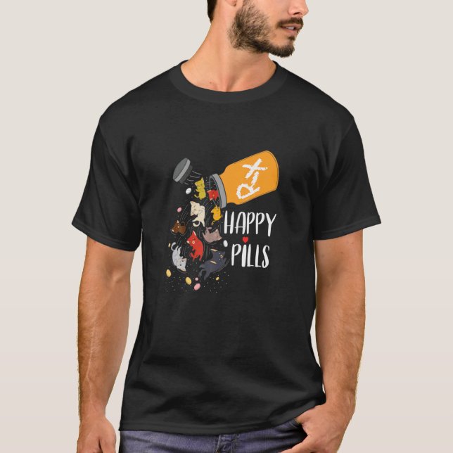 Camiseta Gato de Pílulas Felizes para Gatos Incríveis (Frente)