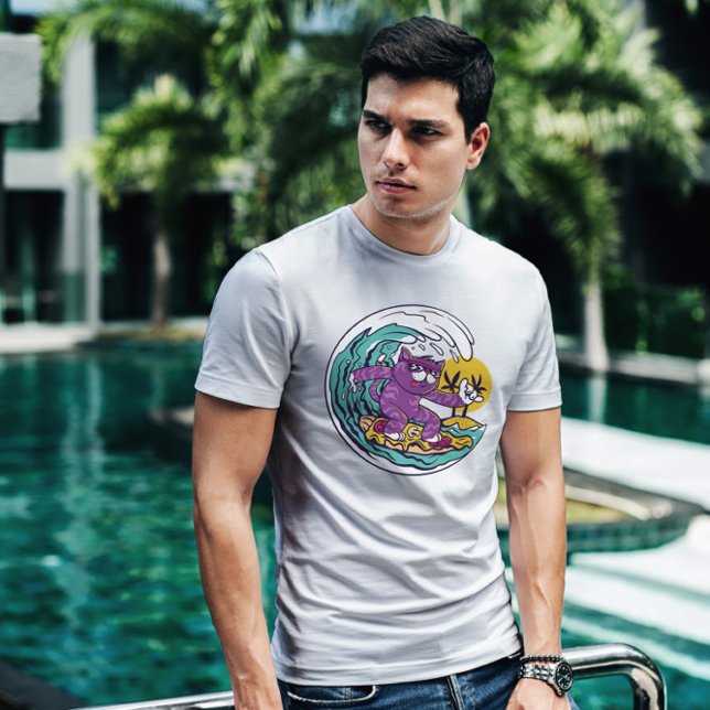 Camiseta Gato de pizza de surfe (Criador carregado)
